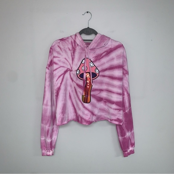 Reworked Cropped Hoodie Size  Large Pink Tie-Dye Psychedelic‎ Groovy Sweater - Picture 3 of 7